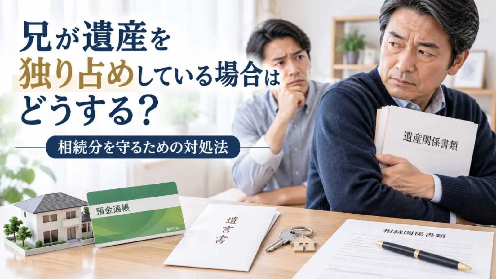 遺産関係の書類を前に、相続の取り分を確認する様子